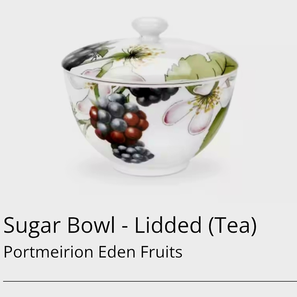 Portmeirion Eden Fruits Lidded Sugar Bowl - White with Multicolor Fruit Print